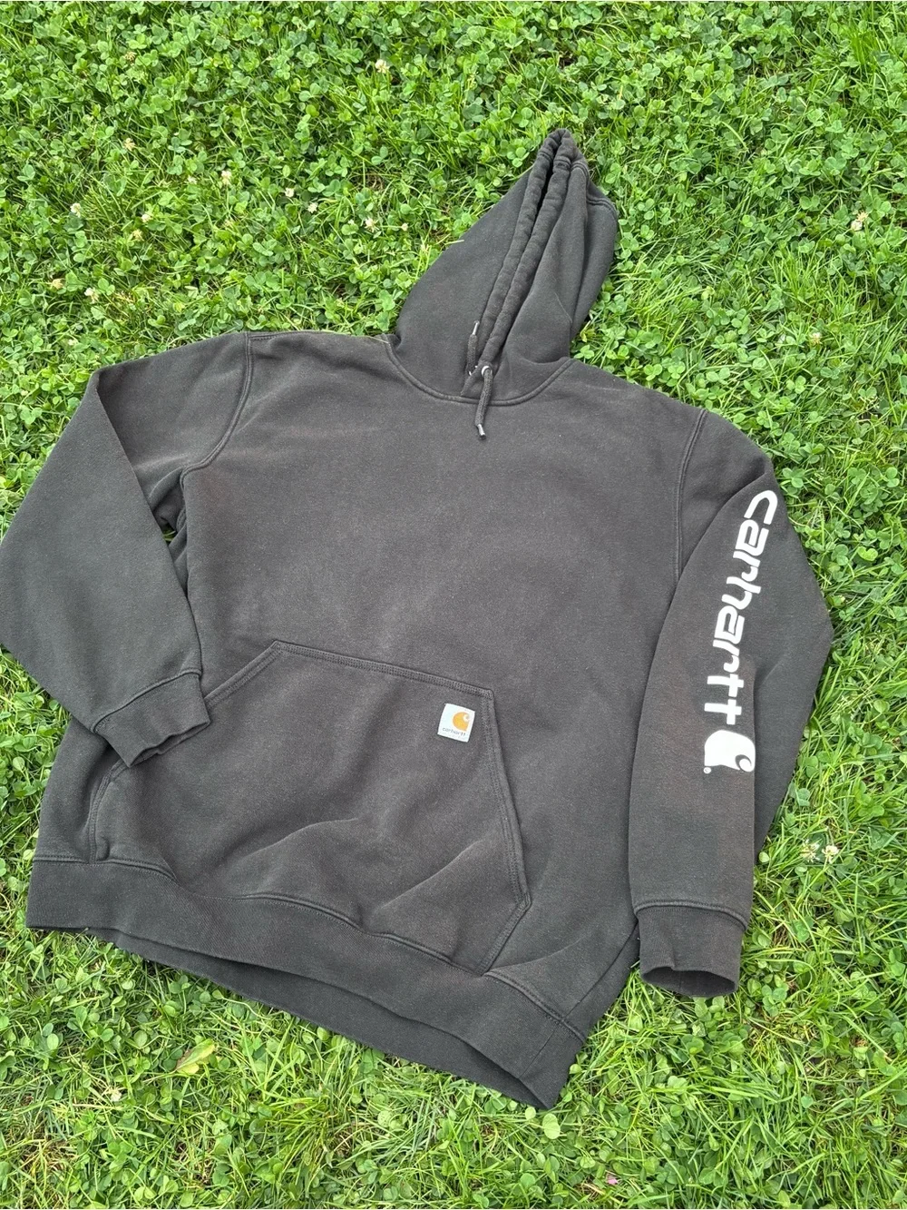 Carhartt Men’s Black Crewneck Hooded Sweatshirt with Sleeve Logo